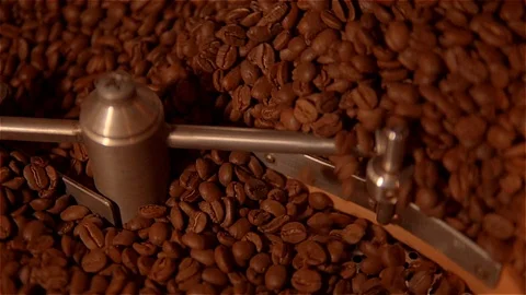 Coffee roaster .VAT for roasting coffee beans. roaster. Coffee beans in the Stock Footage 99749200