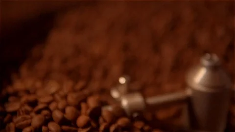 Coffee roaster .VAT for roasting coffee beans. roaster. Coffee beans in the Stock Footage 99749286