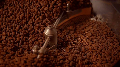 Coffee roaster .VAT for roasting coffee beans. roaster. Coffee beans in the Stock Footage 99749294