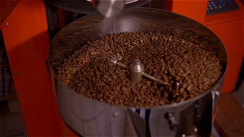 Coffee roaster .VAT for roasting coffee beans. roaster. Coffee beans in the Stock Footage 99750216