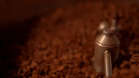 Coffee roaster .VAT for roasting coffee beans. roaster. Coffee beans in the Stock Footage 99751033
