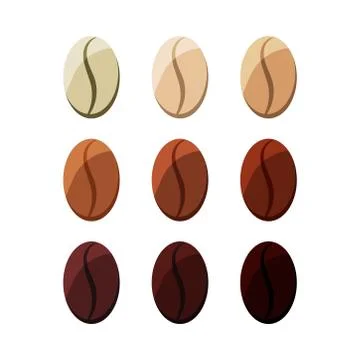Coffee roasting degree chart grains icon set isolated on white background. Stock Illustration