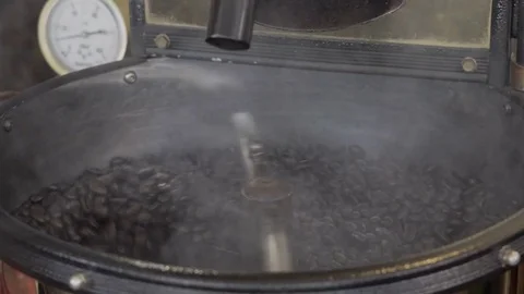 Coffee Roasting Machine with hot coffee bean  Stock-Footage 74257997