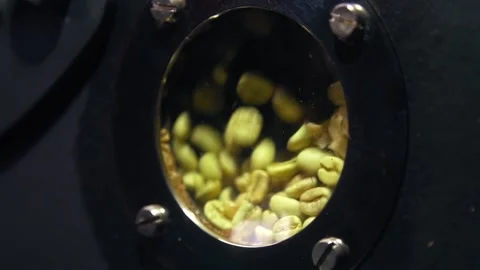 Coffee roasting machine window - slow motion Stock Footage 144890704