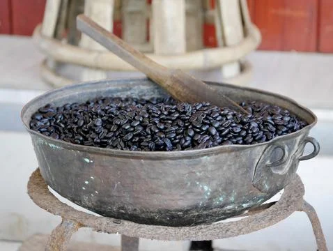 Coffee roasting, Texture of coffee beans, coffee beans 库存照片