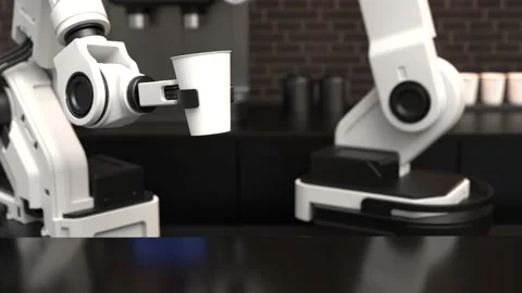 Coffee robot machine, Robot barista making coffee Stock Footage 234982931