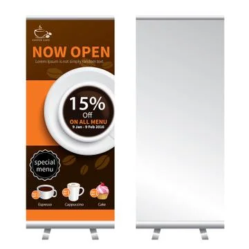 Coffee roll up  banner stand design Stock Illustration