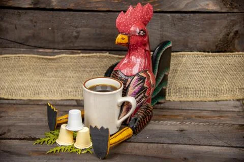 Coffee with Rooster Stock Photos