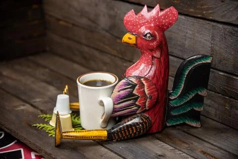 Coffee with a Rooster 库存照片