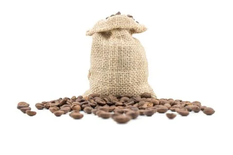 Coffee sack with beans. Isolated coffee bag on white background. Coffee beans Foto stock