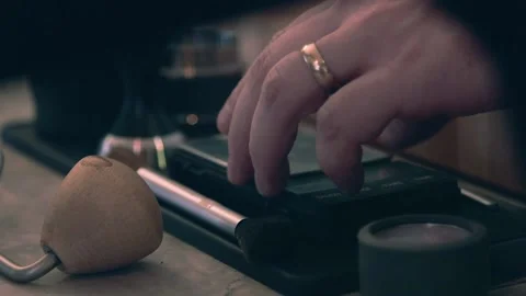 Coffee scale hand grab Video stock 169260427