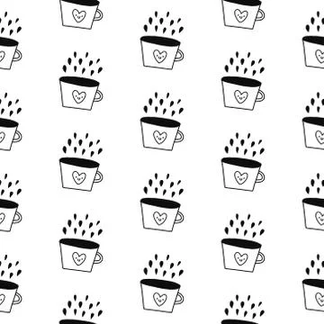Coffee seamless cute pattern black with white Stock Illustration