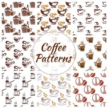 Coffee seamless pattern of beans, cups icons イラスト素材