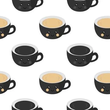 Coffee seamless pattern with cheerful face Stock Illustration