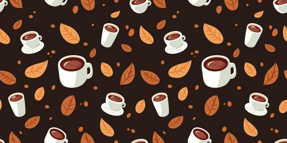 Coffee seamless pattern, cocoa chocolate, leaf, autumn season Stock Illustration