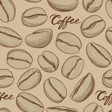 Coffee seamless pattern. Coffee beans hand-drawn background Stock Illustration
