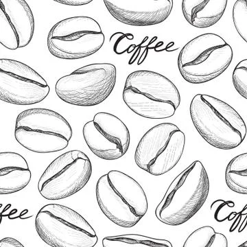 Coffee seamless pattern. Coffee beans drawn sketch background Stock Illustration