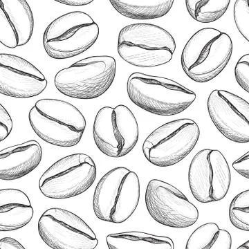 Coffee seamless pattern. Coffee beans drawn sketch background Illustrazione stock