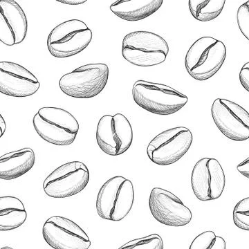 Coffee seamless pattern. Coffee beans drawn sketch background Illustrazione stock