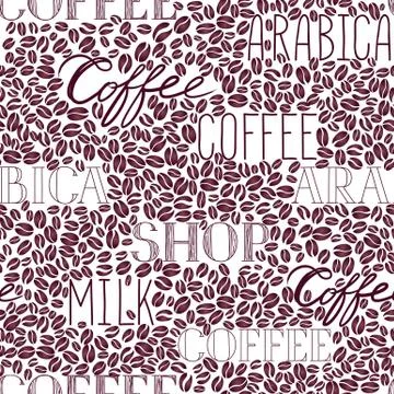 Coffee seamless pattern. Coffee beans and lettering COFFEE Stock Illustration