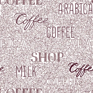 Coffee seamless pattern. Coffee beans and lettering COFFEE tile backdrop Stock Illustration