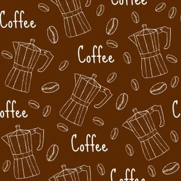 Coffee seamless pattern with coffee maker. Cafe background, texture, paper... Stock Illustration
