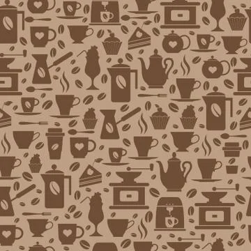 Coffee seamless pattern with a cups and coffee. Stock Illustration
