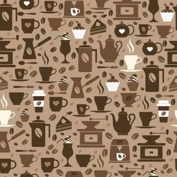 Coffee seamless pattern with a cups. Stock Illustration