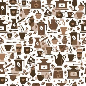 Coffee seamless pattern with a cups. Stock Illustration