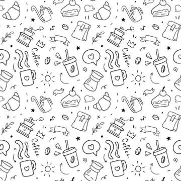 Coffee seamless pattern. Doodle Drawing design concept. Vector illustration Stock Illustration