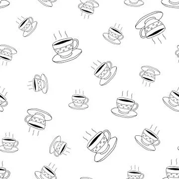 Coffee seamless pattern in doodle style. Иллюстрация