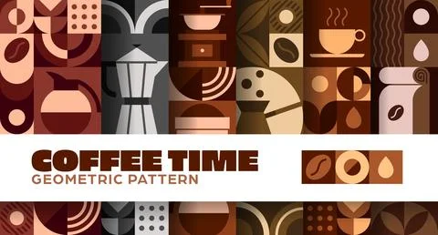 Coffee seamless pattern with geometric ornament Stock Illustration