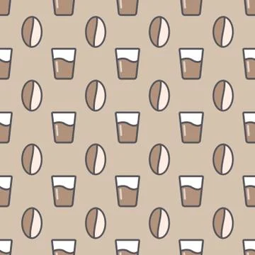 Coffee seamless pattern set with cups and beans. Vector illustration. 스톡 일러스트