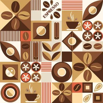 Coffee seamless pattern in simple geometric design Stock Illustration