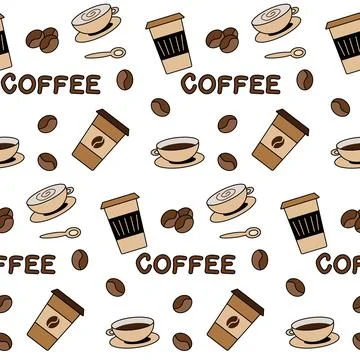 Coffee, seamless pattern, vector. Stock Illustration