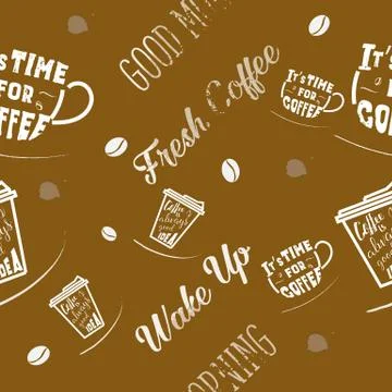 Coffee seamless pattern vector illustration on brown background Stock Illustration