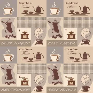 Coffee seamless vector background in patchwork design 스톡 일러스트