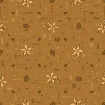 Coffee seamless vector pattern with beans. Linear style. Decorative ornament. 스톡 일러스트