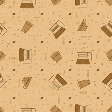 Coffee seamless vector pattern with beans. Linear style. Decorative ornament. Stock Illustration