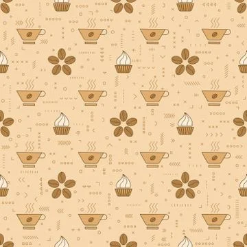 Coffee seamless vector pattern with beans. Linear style. Decorative ornament. Illustrazione stock