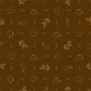 Coffee seamless vector pattern with beans. Linear style. Decorative ornament. Stock Illustration