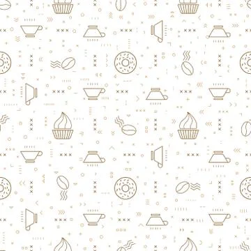 Coffee seamless vector pattern with beans. Linear style. Decorative ornament. Stock Illustration