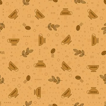 Coffee seamless vector pattern with beans. Linear style. Decorative ornament. Stock Illustration