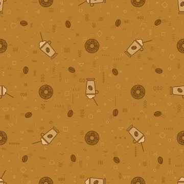 Coffee seamless vector pattern with beans. Linear style. Decorative ornament. Illustrazione stock