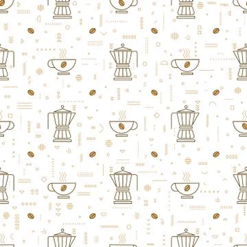 Coffee seamless vector pattern with beans. Linear style. Decorative ornament. Stock Illustration