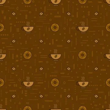 Coffee seamless vector pattern with beans. Linear style. Decorative ornament. Stock Illustration