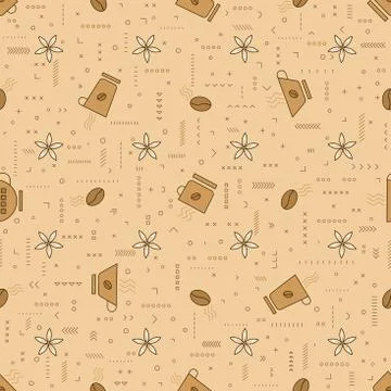 Coffee seamless vector pattern with beans. Linear style. Decorative ornament. Stock Illustration