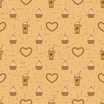 Coffee seamless vector pattern with beans. Linear style. Decorative ornament. Illustrazione stock