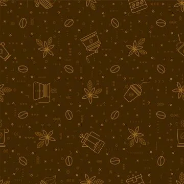 Coffee seamless vector pattern with beans. Linear style. Decorative ornament. Illustrazione stock
