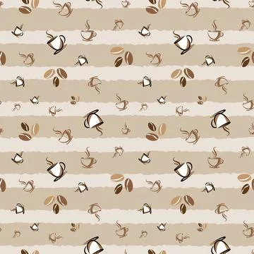 Coffee Seamless vector pattern design on striped background Stock Illustration